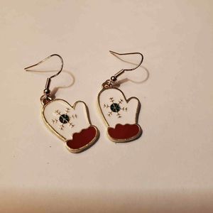 Gold Alloy Christmas Mitten Dangle Earrings